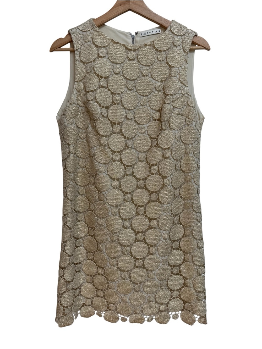 Alice + Olivia Clyde Mini Shift Dress Women Size 6 Metallic Gold Mod Party Event
